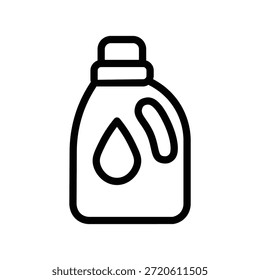 Ícone de linha mínimo de uma garrafa de detergente que representa o produto de limpeza de roupas e os suprimentos de lavagem domésticos em um estilo vetorial moderno limpo