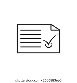 Minimales Zeilensymbol eines Dokuments mit einem Häkchen, das ein verifiziertes oder genehmigtes Finanzkonto darstellt. Ideal für Bank-, Finanz- oder Papierwerkkonzepte.