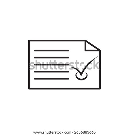 Minimal line icon of a document with a check mark, representing a verified or approved financial account. Ideal for banking, finance, or paperwork concepts.