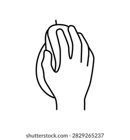 Minimal line icon featuring a hand gripping a vertical ergonomic computer mouse for natural wrist positioning. 