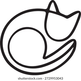 Minimal line icon of a fox curled up asleep with its tail wrapped around the body