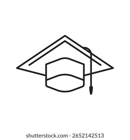 Minimal line icon of a graduation cap, symbolizing education, achievement, academic success, or scholarship. Ideal for school, university, or learning content.