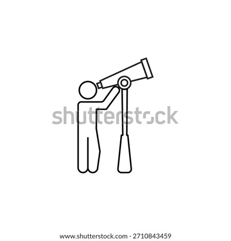 Minimal line icon of a leader looking through a telescope, representing vision, strategy, leadership and future planning. Ideal for business, goals and direction themes.