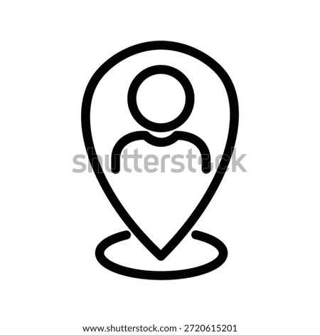 Minimal line icon of a map location pin with a person silhouette inside representing user location identity and navigation
