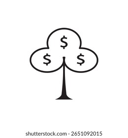 Minimal line icon of a money tree with dollar signs. Symbolizes retirement planning, long-term savings, investment growth, and financial security.