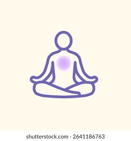 A minimal line icon of a person sitting in a classic meditation pose with crossed legs and open hands. Represents mindfulness, inner peace, and calmness. Ideal for wellness