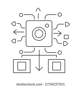 Minimal line icon representing feed hierarchy and content order within a social media platform algorithm.