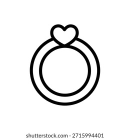 Ícone de linha mínimo de um anel com uma joia em forma de coração. Ótimo para temas de proposta, romance de Valentine, visuais de casamento, e projetos de compromisso de amor.