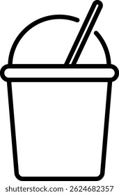 Minimal Line Icon of Slush or Ice Cream Cup with Straw