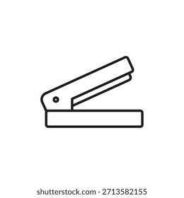Ícone de linha mínima de um grampeador, representando a fixação do papel e o trabalho do escritório. Ideal para aplicativos, sites, documentos, ferramentas de produtividade e ilustrações de negócios.