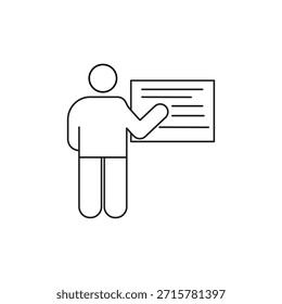 Icono de línea mínima de un maestro que representa la educación, la enseñanza y el aprendizaje en el aula. Ideal para App, Sitios web, material escolar, plataformas de e-learning e ilustraciones académicas.