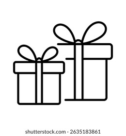 Minimal line icon of two gift boxes with bows for holiday or celebration themes. Flat vector illustration.
