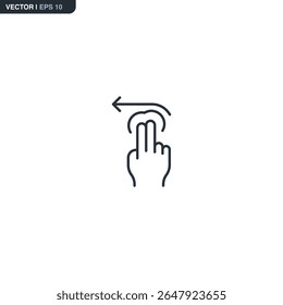 Ícone de linha mínimo de um gesto de passar dois dedos para a direita. Representa a ação de encaminhar ou refazer em ambientes multitoque ou trackpad.