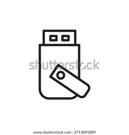 Minimal line icon of a USB drive representing portable storage and data transfer. Ideal for apps, websites, technology projects, and business illustrations.