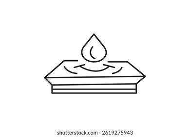 Minimal line icon of waterproof surface icon with water droplet and arrows line art design 