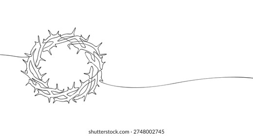 Minimal line illustration of a crown of thorns, symbolizing the Passion of Christ, sacrifice, suffering, and Christian faith associated with Easter.