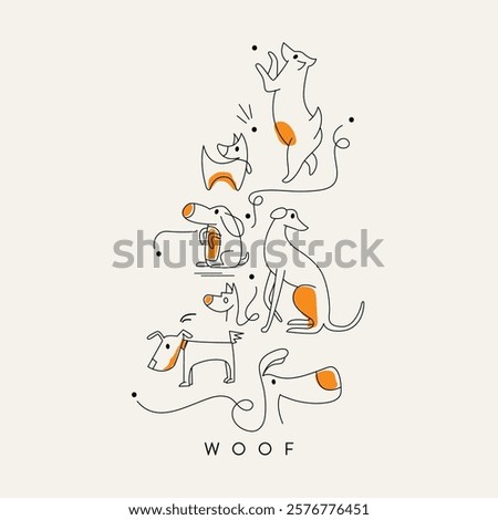 Minimal line illustration of different dogs 