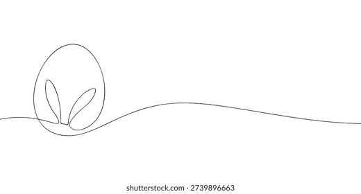 Minimal line illustration of an Easter egg with bunny ears inside, symbolizing spring, Easter celebration, renewal, and festive holiday tradition.