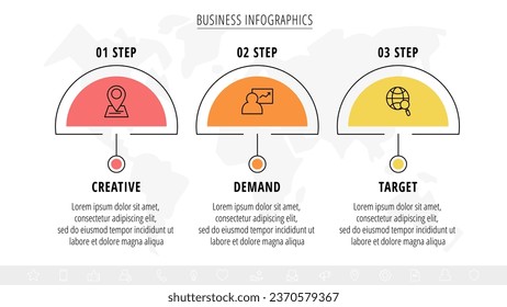 Minimal line infographics. Vector business concept of 3 steps by step, options, labels. Flat template with two ways for chart, diagram, flowchart, app, flowchart