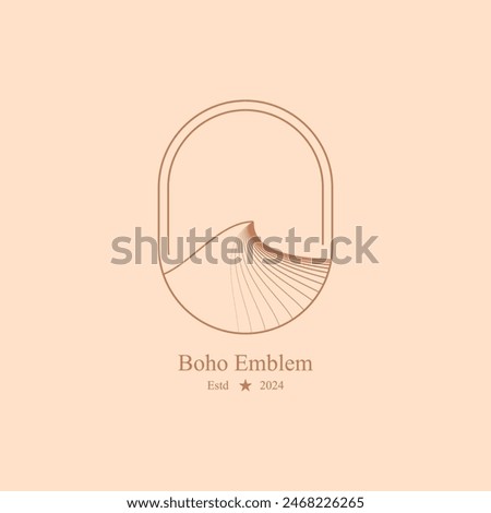 Minimal line landscape frame. Trendy linear bohemian windows desert mountain moon sun for logo tattoo. Vector boho	