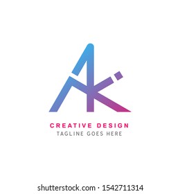Minimal Line Letter Initial A + K Logo Design Template. Vector Logo Illustration