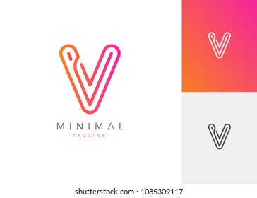 Minimal Line Letter Initial V Logo Design Template. Vector Logo Illustration