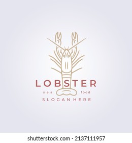 minimal line lobster fresh sea food logo icon symbol label template background vector illustration design, restaurant business