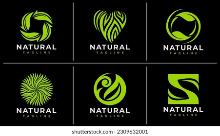 Minimal line plant leaf logo design template. Modern organic floral leaf logo.