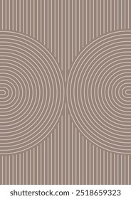 Minimal line poster. Boho wall art. Neutral beige brown print. Mid-century abstract aesthetic background. Abstract art design. Vector illustration.