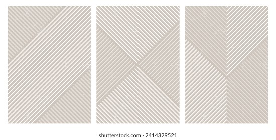 Minimal line posters set. Boho wall art. Neutral beige prints. Mid-century abstract aesthetic background. Abstract art design. Vector illustration.