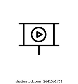 Minimal Line Presentation Icon Showing Slide Decks, Strategy Sharing, Team Briefings, Data Displays, and Planning Tools in UI Interfaces