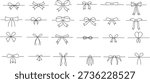Minimal Line Ribbon Bow Set. Hand Drawn String Knot Outline for Gift Wrap and Holiday Decoration.