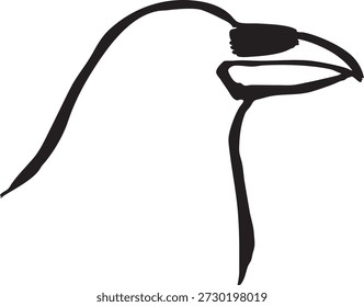 Minimal line sketch of a bird head in profile with a long beak and small eye