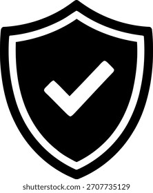 Minimale Linienschutzabschirmung mit Häkchen für Sicherheit, Schutz, Verifizierung und sicheren Zugriff. Ideal für UI-UX-Design, Web-Sicherheit und Software-Schnittstellen.