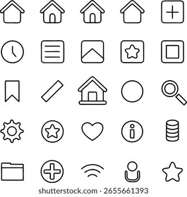 Minimal Line UI Icons Vektor Set - Startseite, Stern, Einstellungen und mehr