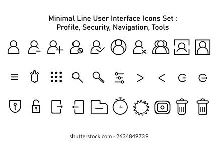 Minimal Line User Interface Icons Set – Profile, Security, Navigation, Tools