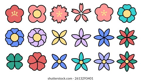 Minimal Line Various Flower Outline Icon Set.  
