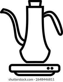 Ícone vetor de linha mínimo de gooseneck chaleira elétrica para café ou chá gotejamento à mão, aparelho de cozinha moderno isolado no fundo branco