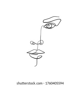 Minimal line vector woman face. Linear glamour portrait woman. Portrait of girl. Linear glamour logo in minimal style for beauty salon, beautician, makeup artist, stylist. Hand drawn art.