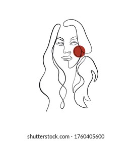 Minimal line vector woman face. Linear glamour portrait woman. Portrait of girl. Linear glamour logo in minimal style for beauty salon, beautician, makeup artist, stylist. Hand drawn art.