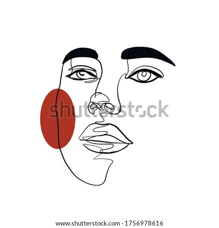 Minimal line vector woman face. Linear glamour portrait woman. Portrait of girl. Linear glamour logo in minimal style for beauty salon, beautician, makeup artist, stylist. Hand drawn art.