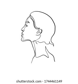 Minimal line vector woman. Linear glamour portrait woman. Portrait of profile of girl. Linear glamour logo in minimal style for beauty salon, beautician, makeup artist, stylist. Hand drawn art.