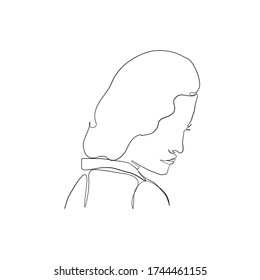 Minimal line vector woman. Linear glamour portrait woman. Portrait of profile of girl. Linear glamour logo in minimal style for beauty salon, beautician, makeup artist, stylist. Hand drawn art.