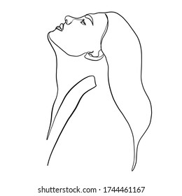 Minimal line vector woman. Linear glamour portrait woman. Portrait of profile of girl. Linear glamour logo in minimal style for beauty salon, beautician, makeup artist, stylist. Hand drawn art.