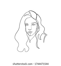 Mujer vector de línea mínima. Retrato de glamour lineal mujer. Retrato de chica. Logo de glamour lineal en un estilo mínimo para salón de belleza, esteticista, maquillador, estilista. Arte dibujado a mano.