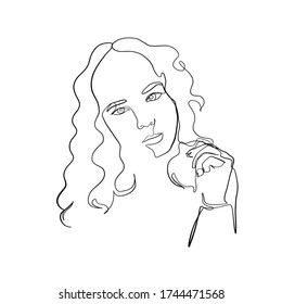 Minimaler Zeilenkrevektor Lineare Glamour Porträtfrau. Portrait von Mädchen. Lineares Glamour Logo im minimalen Stil für Schönheitssalon, Kosmetikerin, Makeup Künstler, Stylistin. Handgezeichnete Kunst.