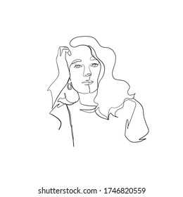 Minimaler Zeilenkrevektor Lineare Glamour Porträtfrau. Portrait von Mädchen. Lineares Glamour Logo im minimalen Stil für Schönheitssalon, Kosmetikerin, Makeup Künstler, Stylistin. Handgezeichnete Kunst.