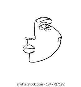 Minimal line vector woman. Linear glamour portrait woman. Portrait of girl. Linear glamour logo in minimal style for beauty salon, beautician, makeup artist, stylist. Hand drawn art.