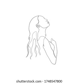 Mujer vector de línea mínima. Retrato de glamour lineal mujer. Perfil retrato de la chica. Logo de glamour lineal en un estilo mínimo para salón de belleza, esteticista, maquillador, estilista. Arte dibujado a mano.