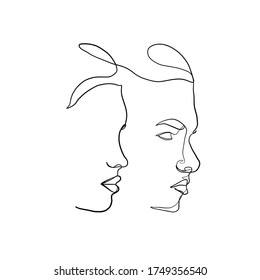 Minimal line vector woman. Linear glamour portrait woman. Portrait profile of girl. Linear glamour logo in minimal style for beauty salon, beautician, makeup artist, stylist. Hand drawn art.